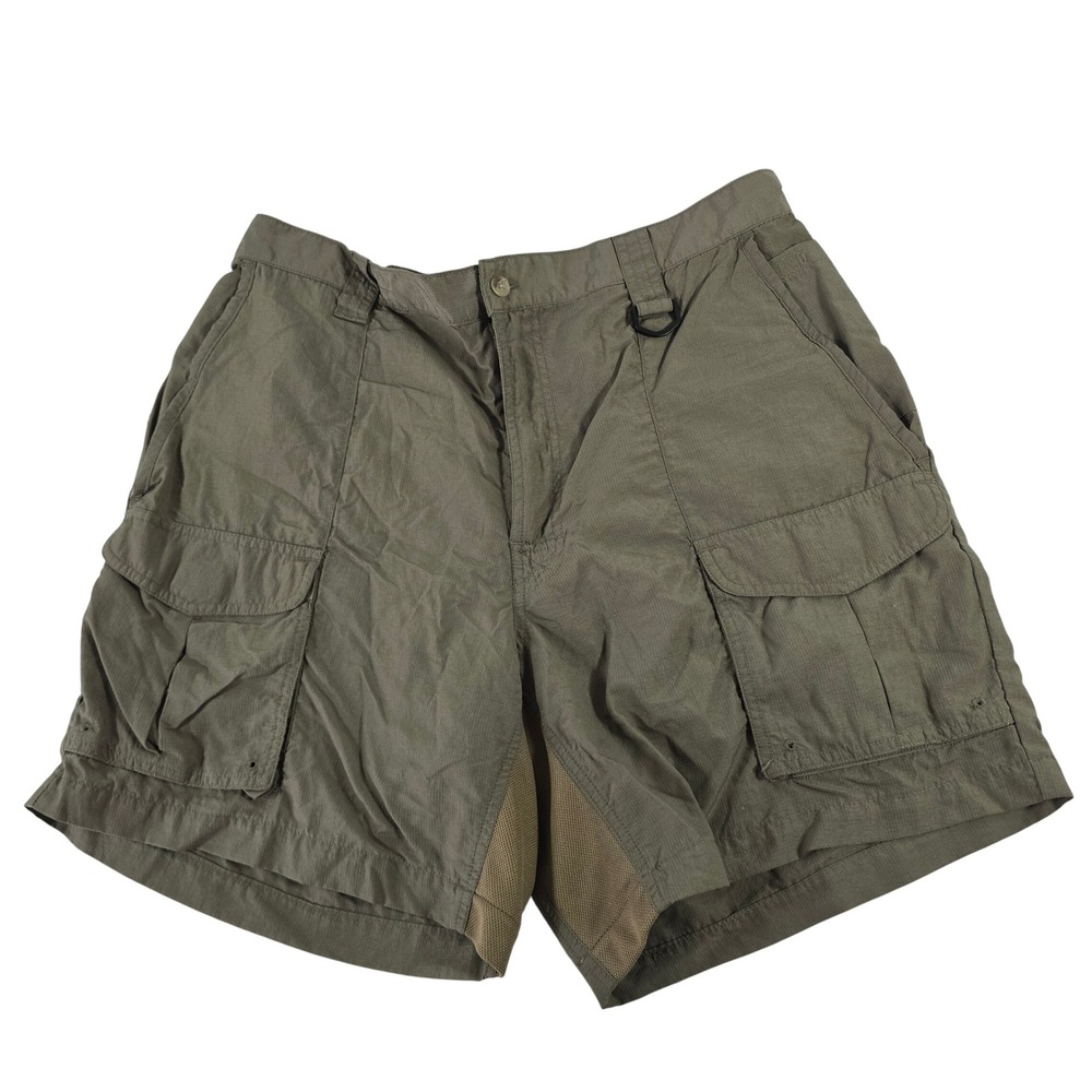 Columbia PFG Mens Sage Green Nylon Ripstop Fishing Cargo Shorts FM8028 Size L